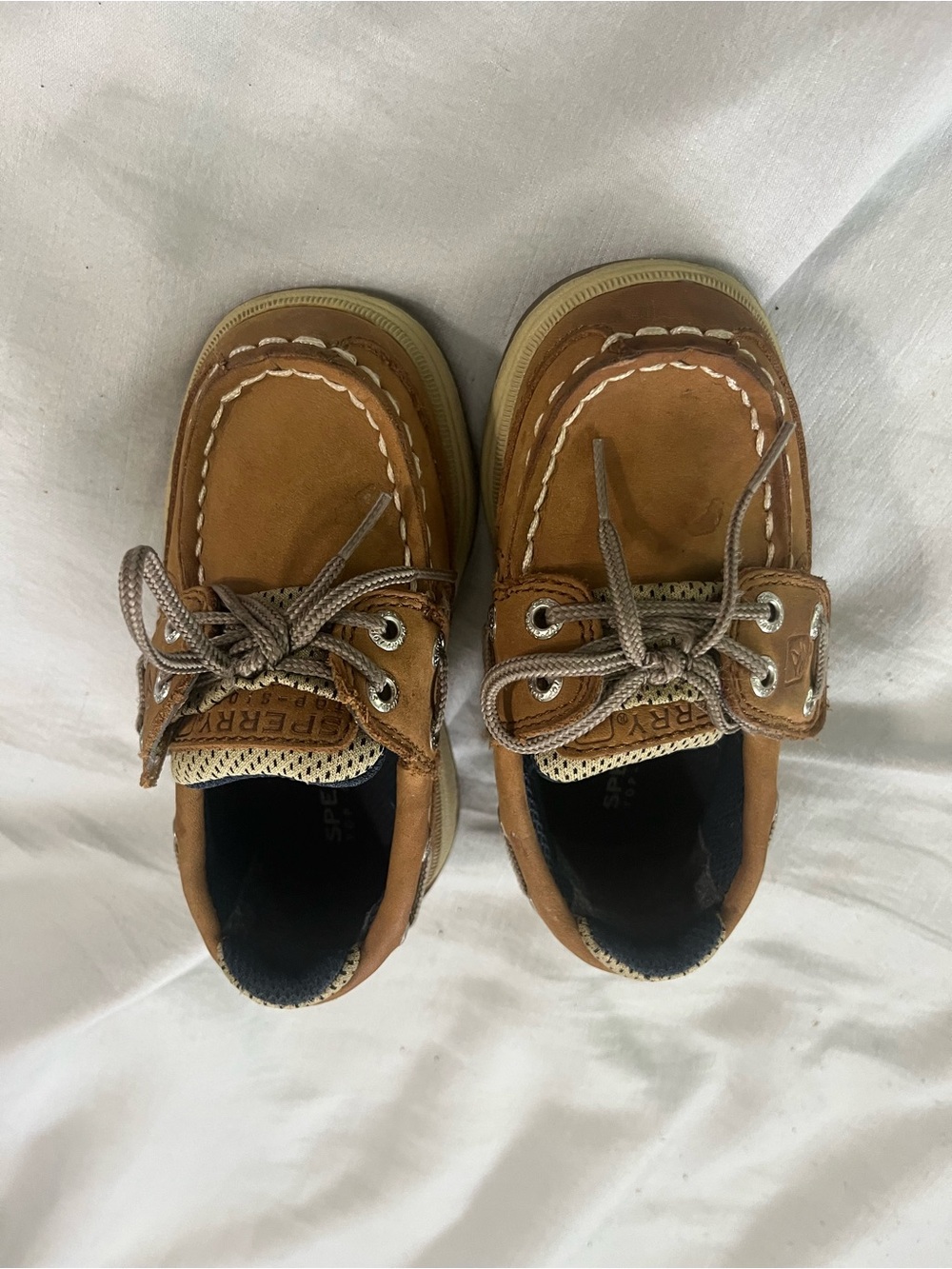 Sperry Tan Kids Boat Shoes with Lace-Up Detail
